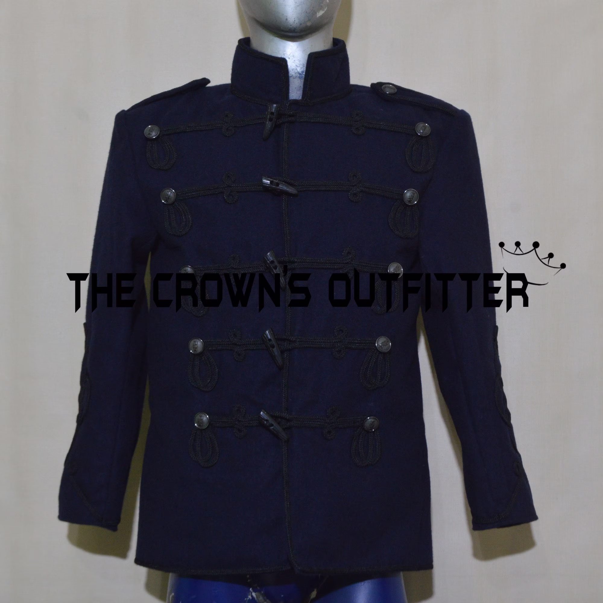 New Men's Victorian Navy Blue Melton Cloth Frock Coat Black Braid Hussar Jacket Military With Worldwide Expedited Shipping