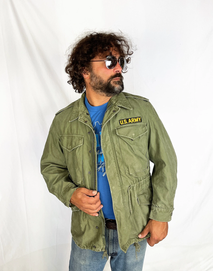 Vintage 1960S 60S 1962 Army Military Olive Green Button Up Grunge Vtg Zip Jacket - Small Short Cotton Wind Resistant Sateen Coat
