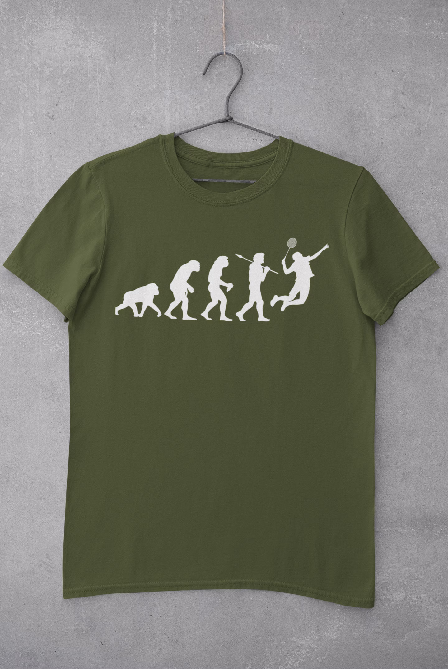 Evolution Of Badminton T Shirt From Ape Through Prehistoric Man To Shuttlecock Smashing Badminton Player