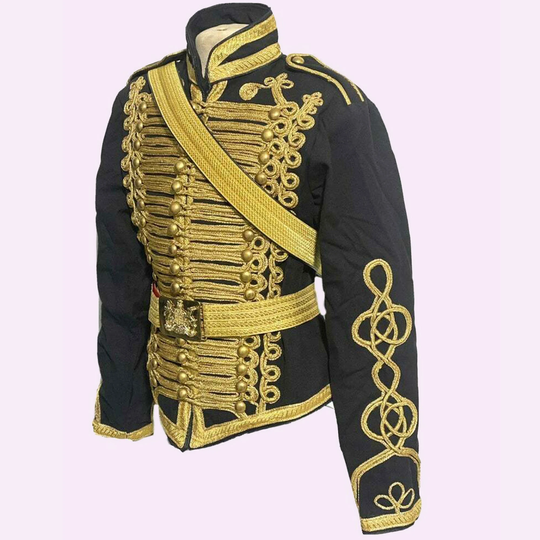 New Men's Black Ceremonial Hussar Officers Jacket, Mens Fashion Military Style Jacket, Both Belt Are Not Included in Price