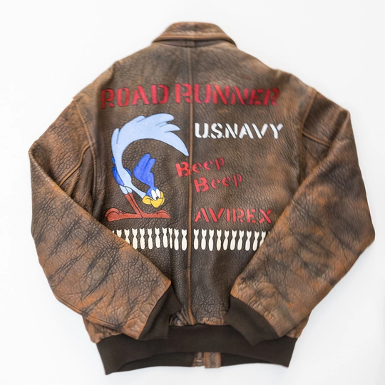 A2 Vintage Style Real Leather Waxed Brown Road Runner Usn Us Navy, Printed Air Group Military Flight/Xs-5X Customisation