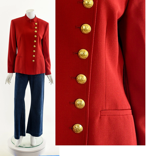 Red Wool Asymmetrical Ralph Lauren Military Inspired Jacket