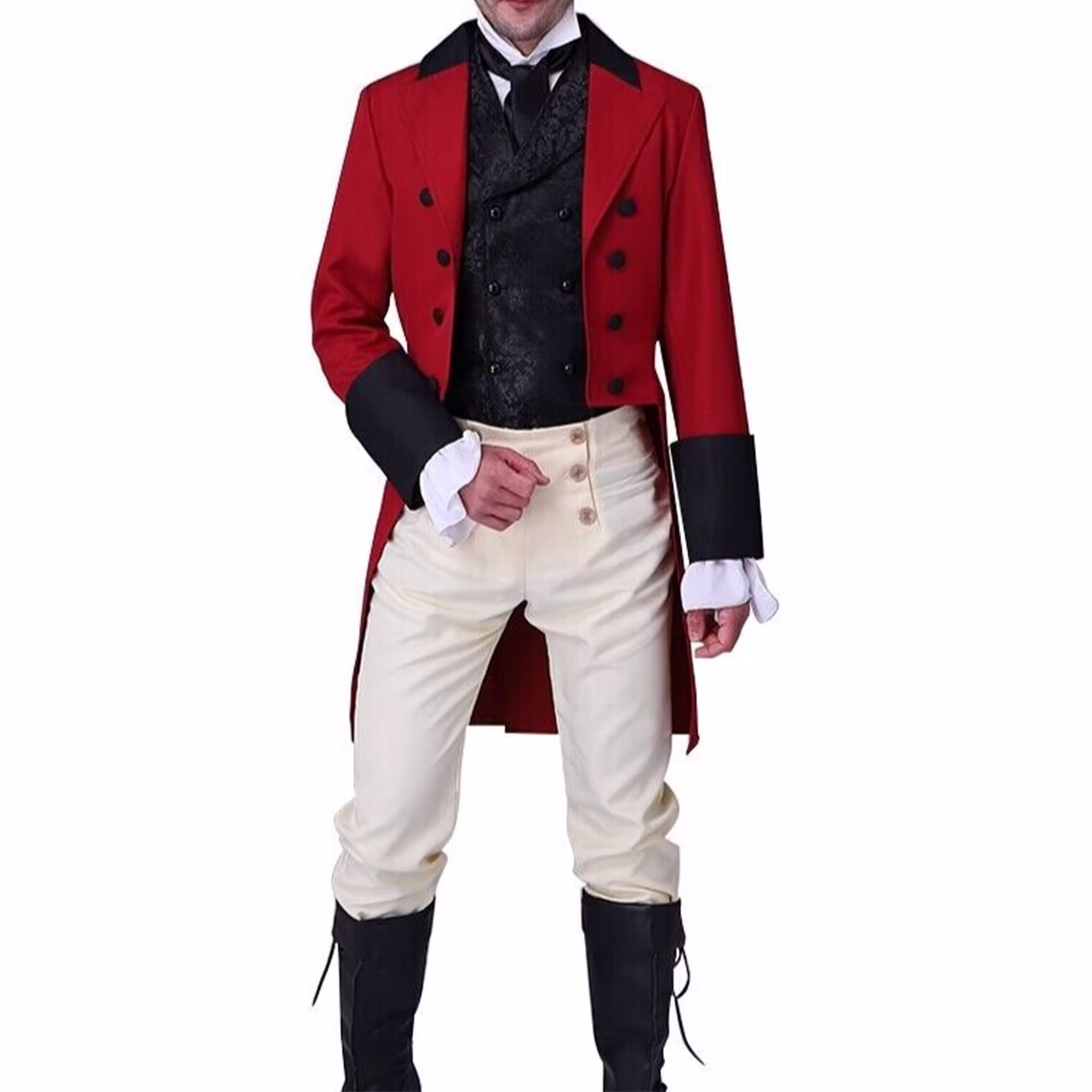New Men Anthony Bridgerton Regency Outfit Red & Black Cuffs Jacket Worldwide Expedited Shipping