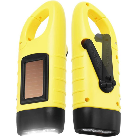 2pcs Solar Flashlight, Can Hand Crank Charge, Emergency Charge led Flashlight, Survival Flashlight Yellow - Muff