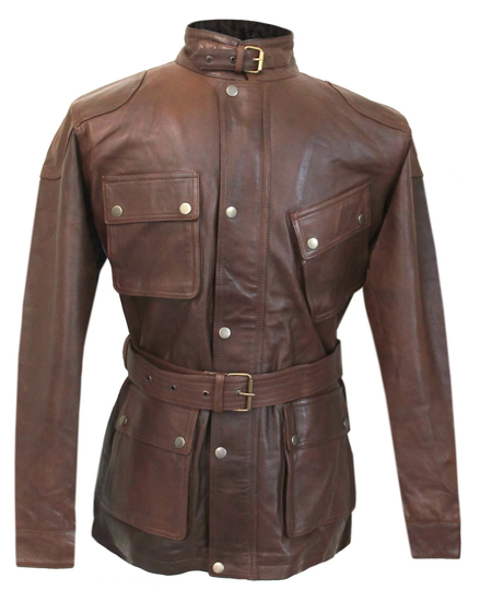 Dark Vinatge Brown Trial Master Panther Jacket/ Genuine Waxed Lambskin Leather Benjamin Military Army Style Motorbike Four Pockets