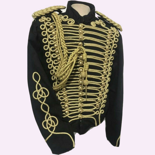 New Men's Military Hussar Black Jacket Gold Braids At Front Back & Sleeves, Jacket, Accessories Are Not Included in Price