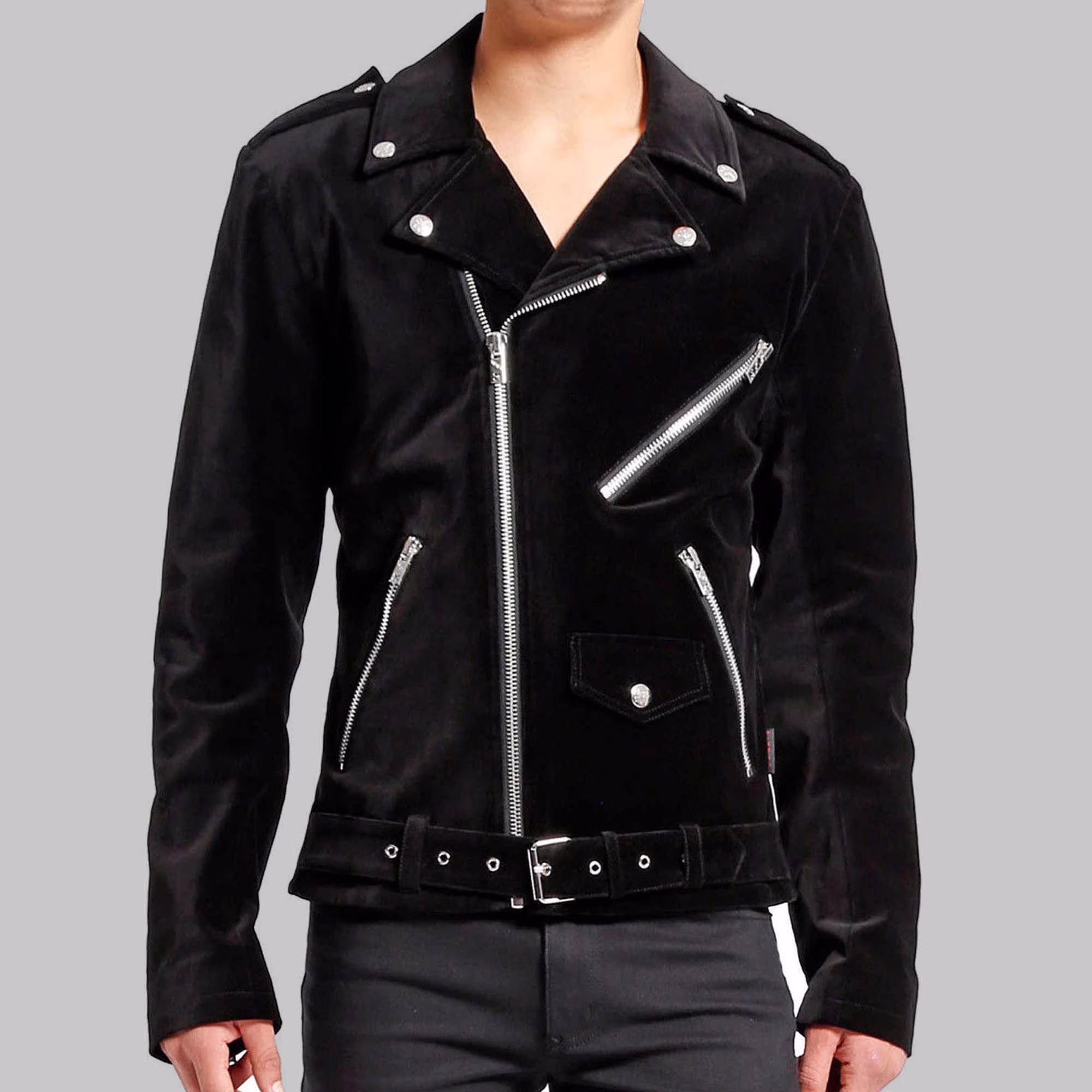 Men Motorcycle Gothic Military Jacket Goth Band Rip Moto Biker Punk Coat Jacket, Jacket, Brando Velvet Jacket
