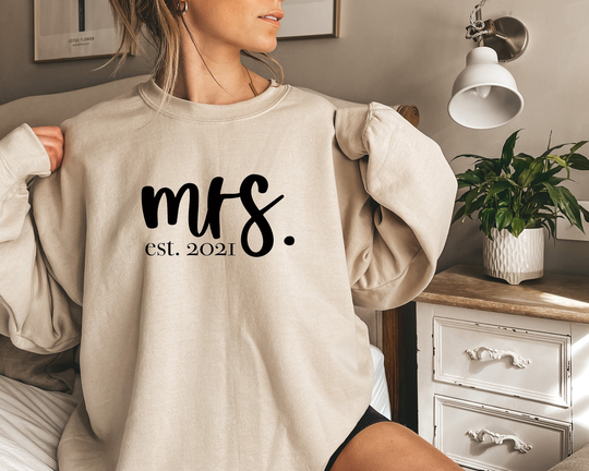Mrs Est 2021 Sweatshirt, Engagement Bridal Shower Gifts, Wifey Sweatshirts Women, Script Sweatshirt