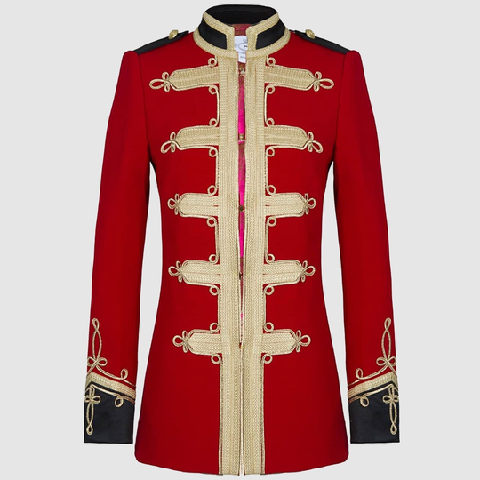 Ladies Red Embroidered Jacket , Ladies Fashion Military Coat