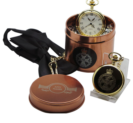 Royal Green Jackets Engraved Personalised 24K Gold Clad Pocket Watch Luxury Gift Case Full Hunter Army Military Rgj Crest