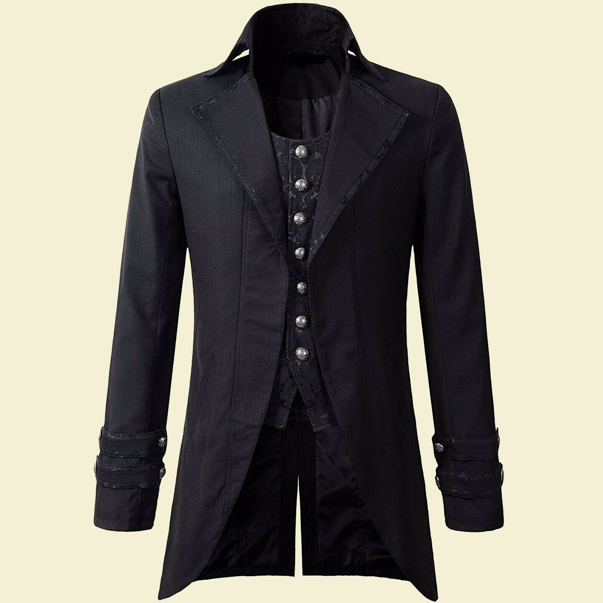 Prime Quality Handmade Men's Morning Gothic Jacket Tailcoat Black Brocade Steampunk Victorian, Parade Jacket, Military Jacket