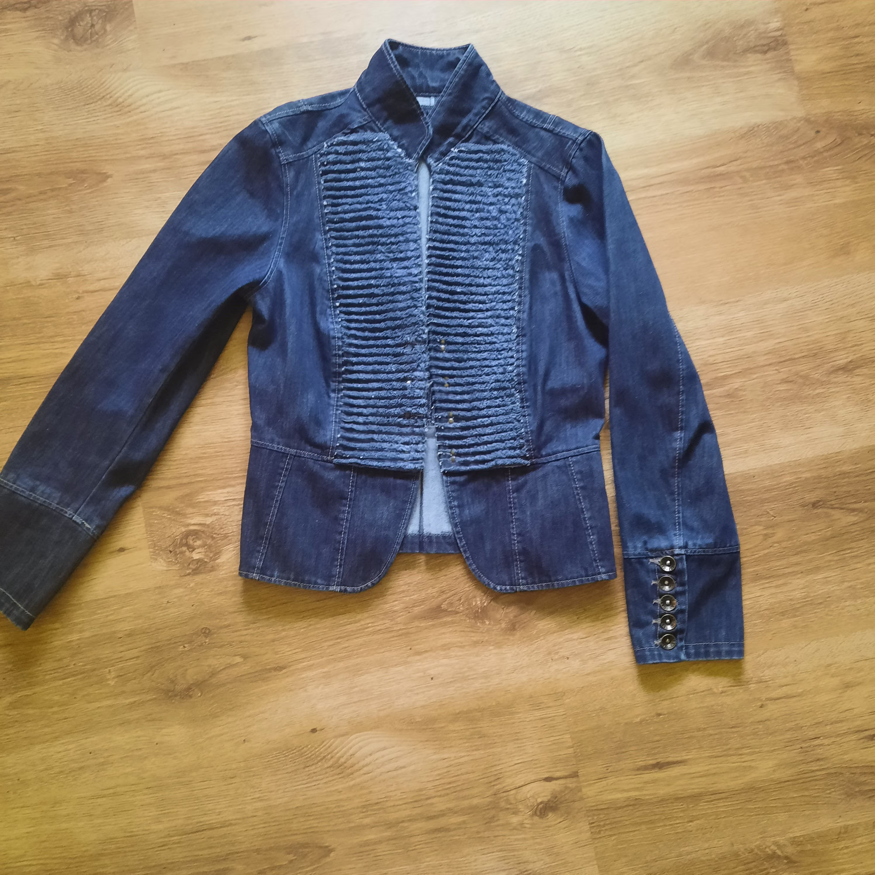 Denim Military Style Jacket Steampunk Womens Clothing Blazer Size Eu 38 Blue Vintage City Girls Miliary