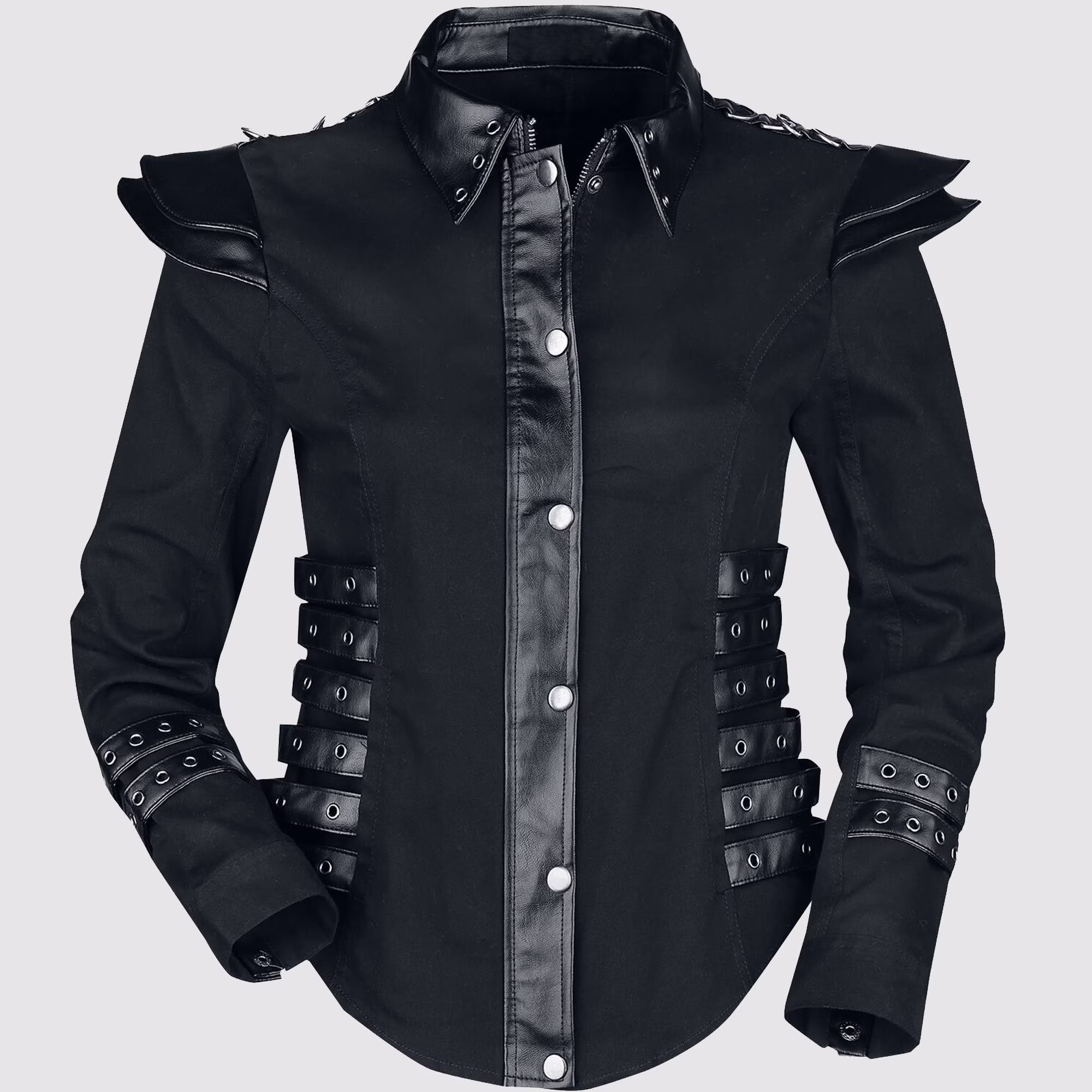 Black Apocalyptic Style Jacket For Men, Black Cotton With Artificial Leather