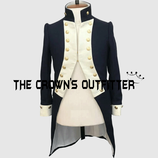 New Men's Navy Blue With White Lapels Lieutenants Full Dress Coat Napoleonic Coat, Mens Hussar Jacket Worldwide Expedited Shipping