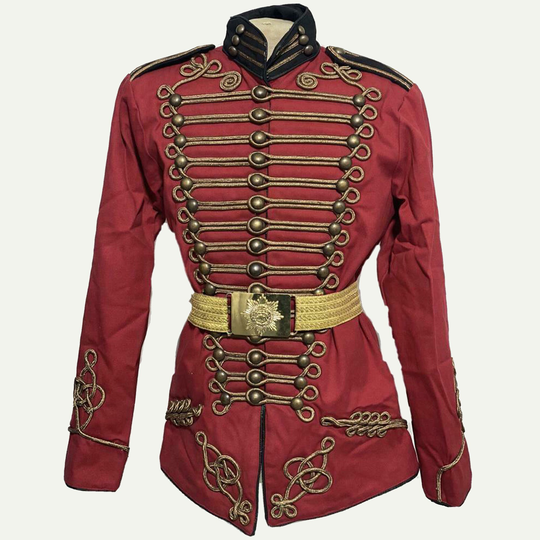 Men's New Army Officer Burgundy Black Hussar Jacket, Men's Fashion Jacket