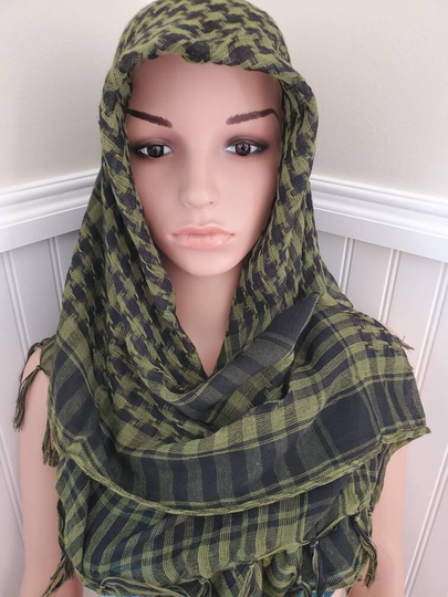 Keffiyeh Palestinian Style Head Wrap Military Green Scarf Shemagh Desert Sarong Face Dust/ Sun Cover Up Shawl Unisex