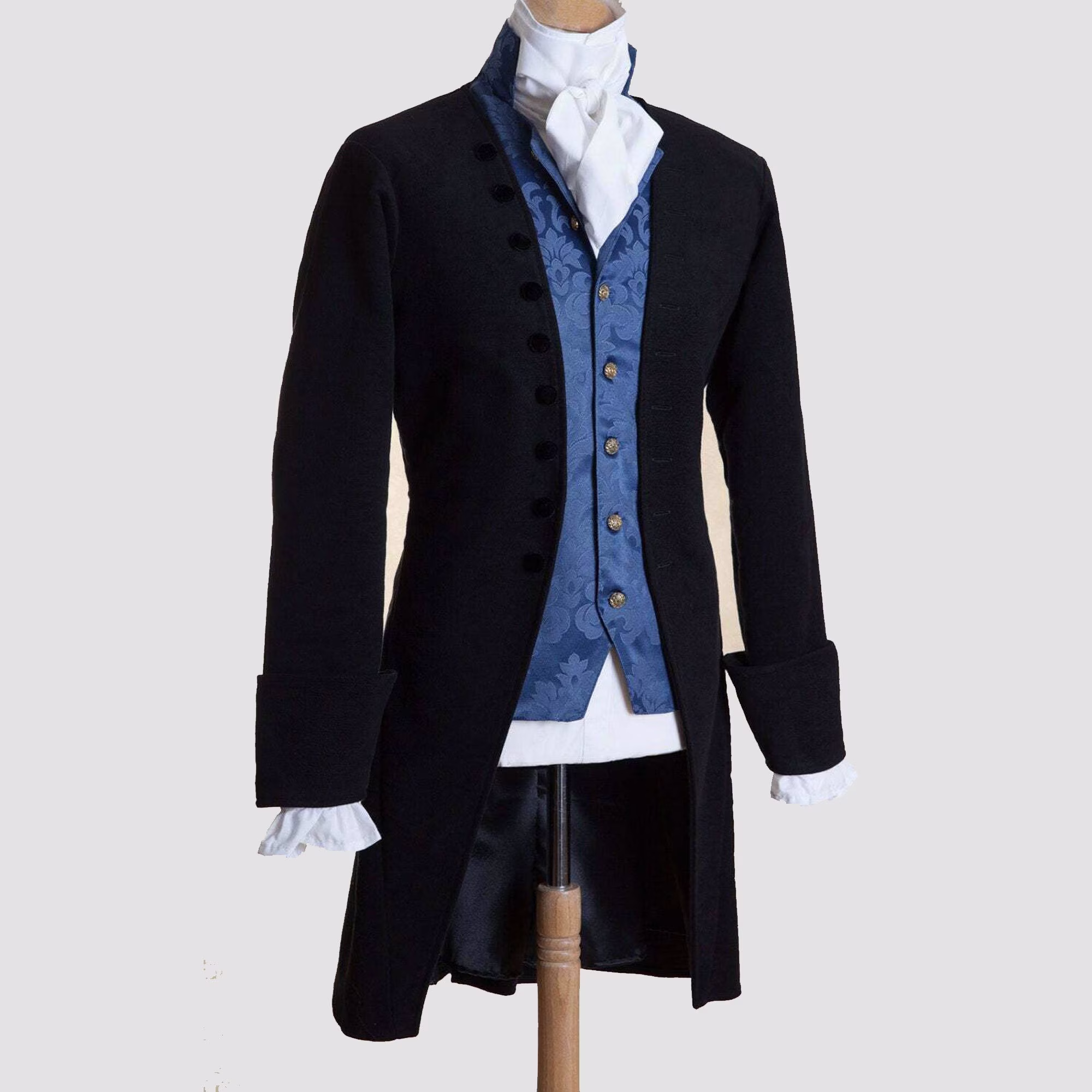 New Navy Blue Wool 18Th Century Style Man's Frock Coat Worldwide Expedited Shipping