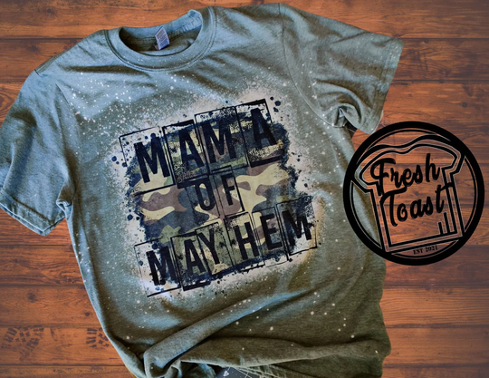 Mama Of Mayhem Camo Tshirt | Mom Tees Sublimation Bleached Tshirt