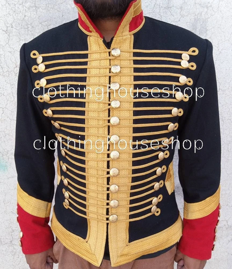 New Blazer Ladies Black Red Wool Military Jacket Officer Hussar Jacket, Ladies Fashion