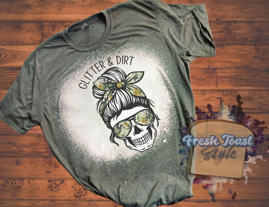 Glitter & Dirt Mom Of Both Tee | Skull Shirt Sublimation Bleached Tshirt
