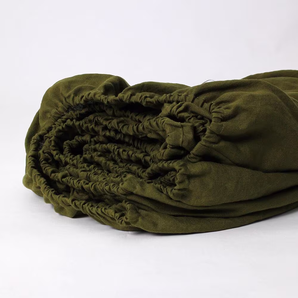 Custom Made Military Green Pure Linen Fitted Sheet, Moss Stonewashed Bed Sheet