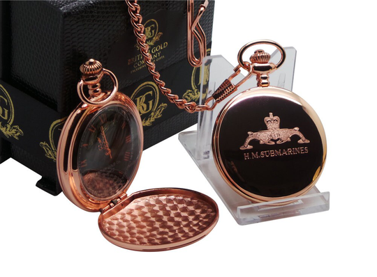 Royal Navy Submariners 18K Rose Gold Plated Personalised Pocket Watch Keyring Keychain Gift Set Luxury Case Military Naval Sea Ships Custom