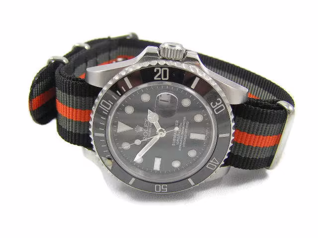 Superb Orange/Black Ballistic Nylon Nato® Watch Strap For Rolex Sea Dweller Submariner Gmt Yacht-Master Watches