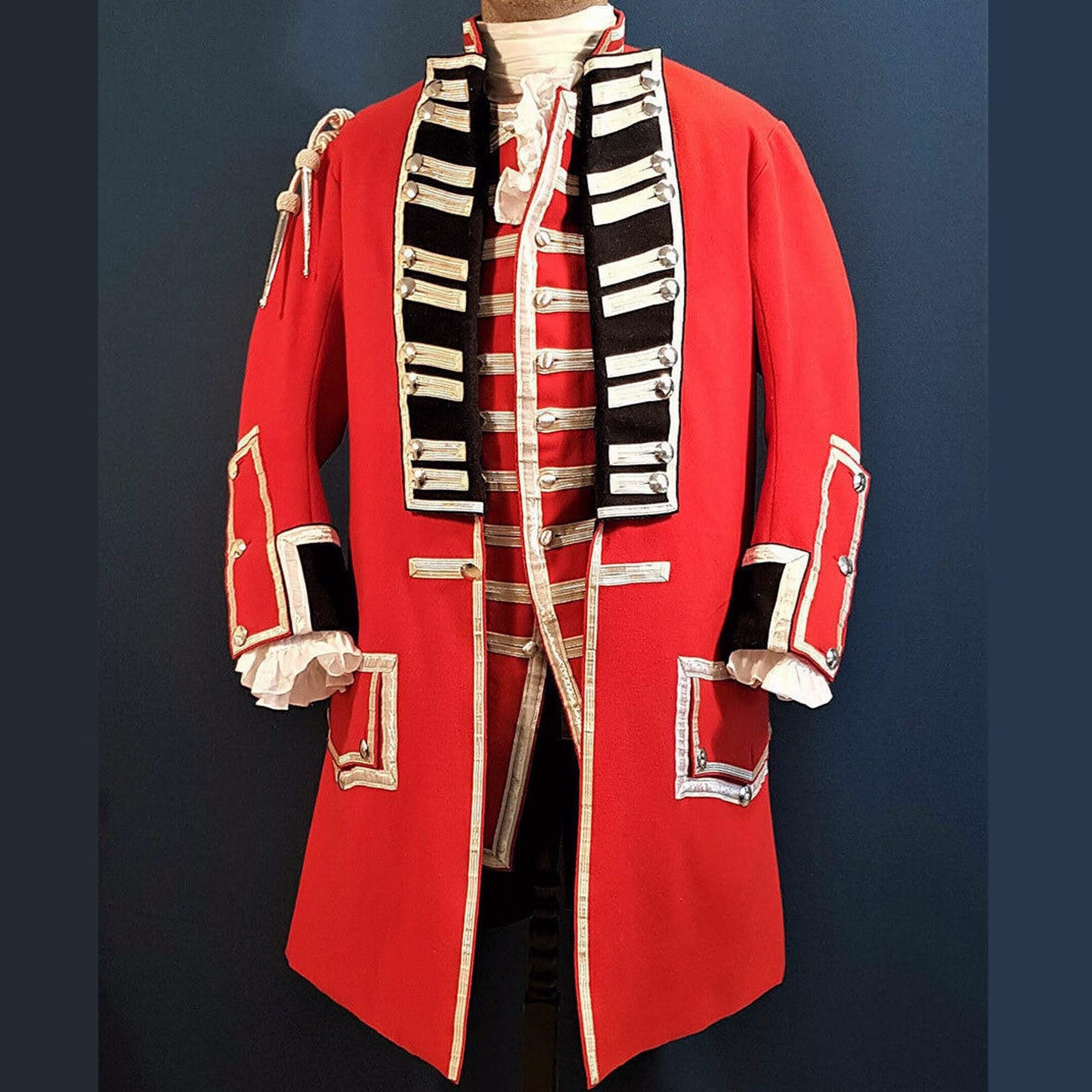 Men Red British 60Th Royal Regt Officer Coat, Civil War Jacket, Accessories(Aggullette Not Included in Price