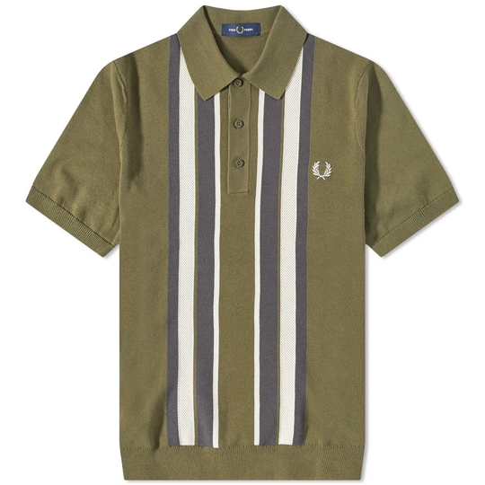 Fred Perry Stripe Knit Polo Military Green