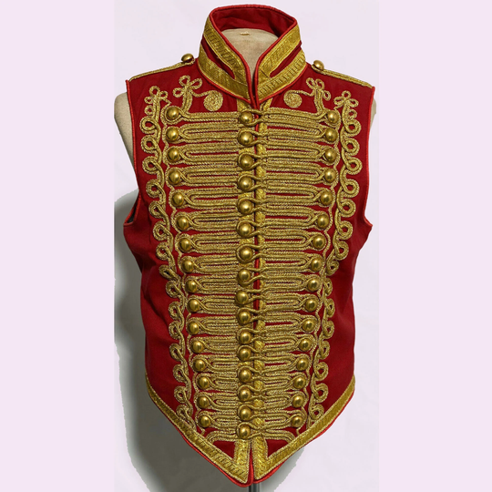 New Men's Ceremonial Military Army Red With Gold Braiding Hussar Waistcoat Jacket, Fashion Vest
