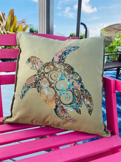 Costal Decor, Turtle Pillow Cover, Coastal Pillow, Nautical Accessory, Pillow Cover, Washable Decorative Turtle Design
