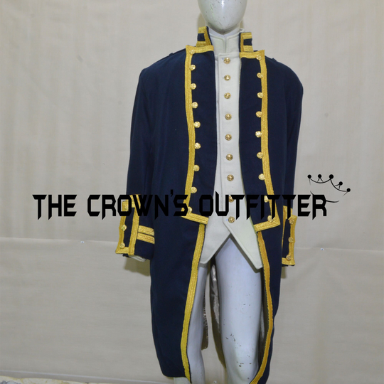 New Men Navy Blue Regency Military Uniform With Gold Braid For Sale White Vest Worldwide Expedited Shipping