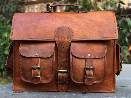 Genuine Messenger Bag, Office Shoulder Laptop Briefcase Bag Rustic Vintage Handmade Leather Brown
