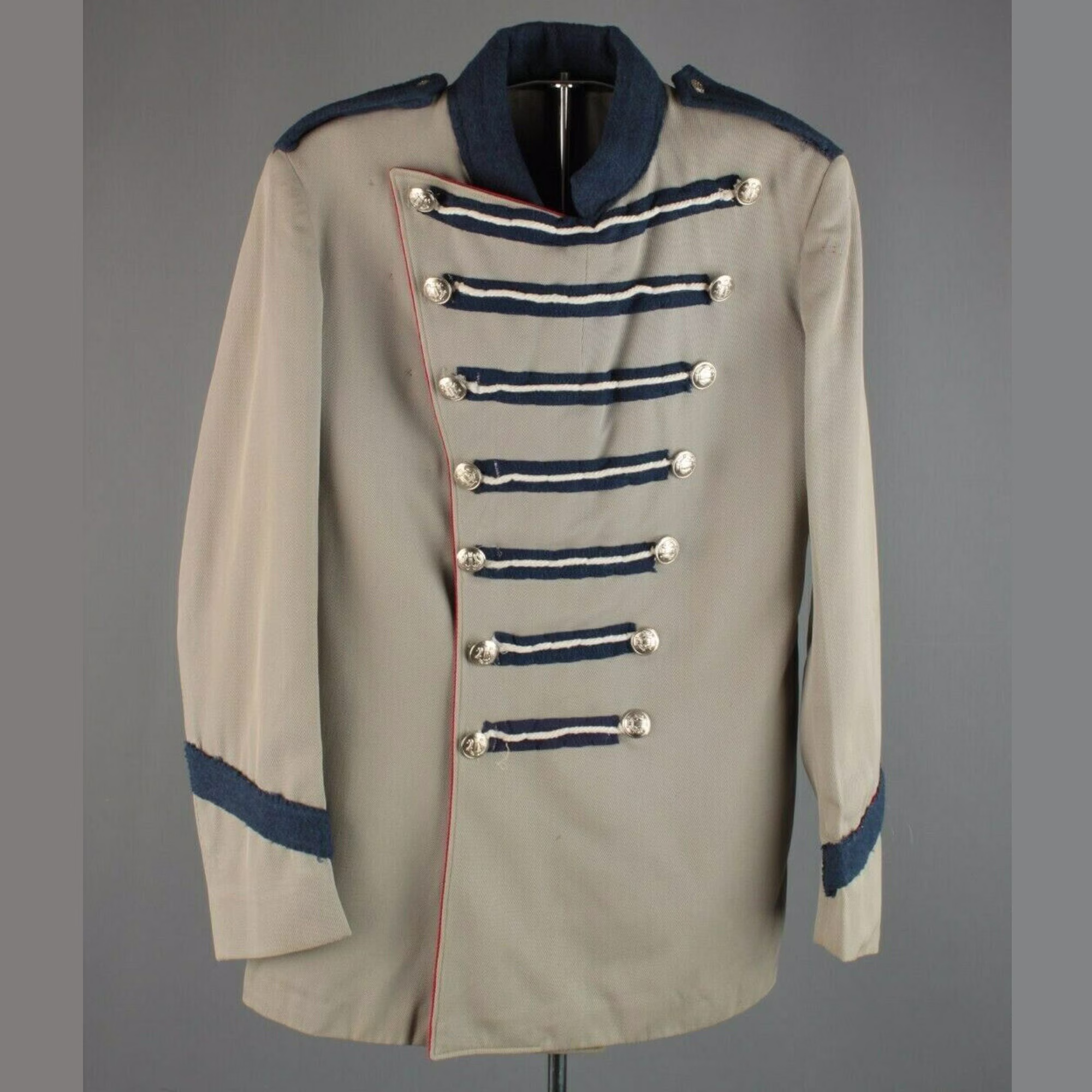 New Men's 1960S Marching Band Off White & Blue Uniform Jacket , Handmade Light Hussar Jacket, Admiral Military Coat, British Braid Jacket