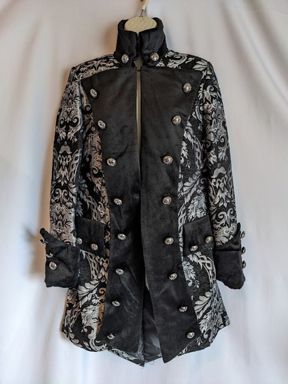 Silver & Black Brocade Pirate Frockcoat Jacket Principal Pantomime 18Th M 12 - 14