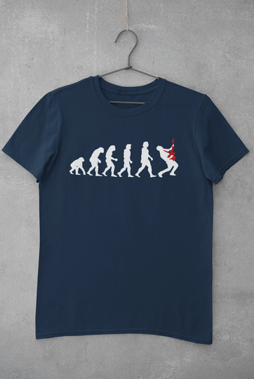 Evolution Of Guitar T Shirt From Ape Through Prehistoric Man To Modern Rocking Guitar