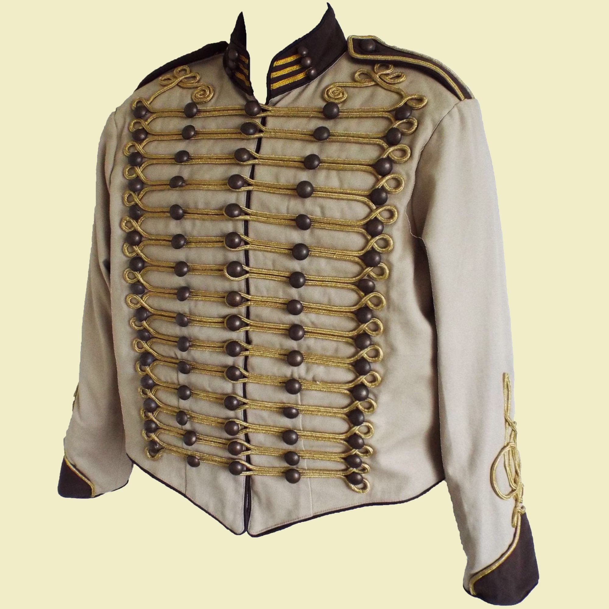 Men, S Beige Steampunk Military Jacket With Gold Braiding Back &front, British Army Officer Wool Jacket, Accessories Not Included in Price