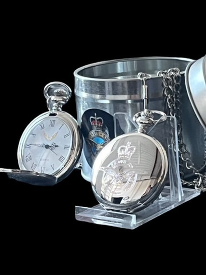 Engraved Raf Silver Personalised Pocket Watch & Keyring in Luxury Case Gift Set Full Hunter With Chain Royal Air Force Military