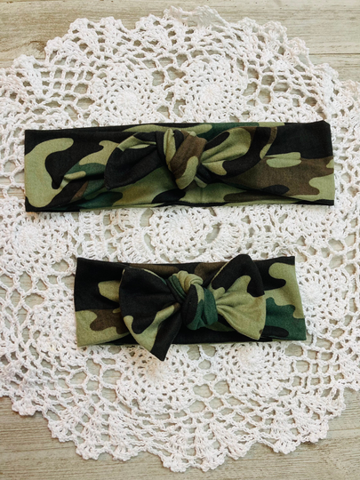 Camouflage Green Headband, Military Green, Mommy & Me Matching Set, Adjustable, Christmas Gift