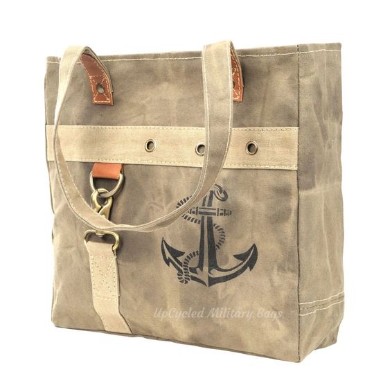 Military Canvas Navy Marines Bag Purse ~ Anchor Nautical Tote Shoulder Upcycled Tent Hope Faith