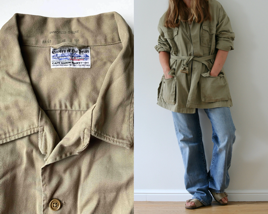 Military Beige Safari Jacket/Oversized/Sanforized Cotton/Vintage