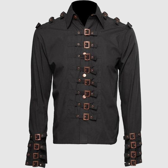 Men Steampunk Lots Of Buckle Shirt Gothic Shirt, Gothic Shirt For Men, Mens