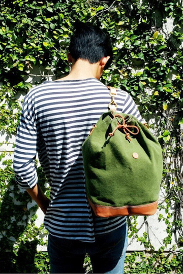 Backpack Canvas Men Leather Mens Rucksack Green Duffle Bag Sailor Drawstring Gym