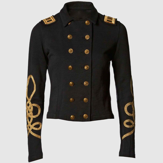 Black Ladies Hussar Braid Jacket, Ladies Fashion Military Coat, Accessories Not Included in Price