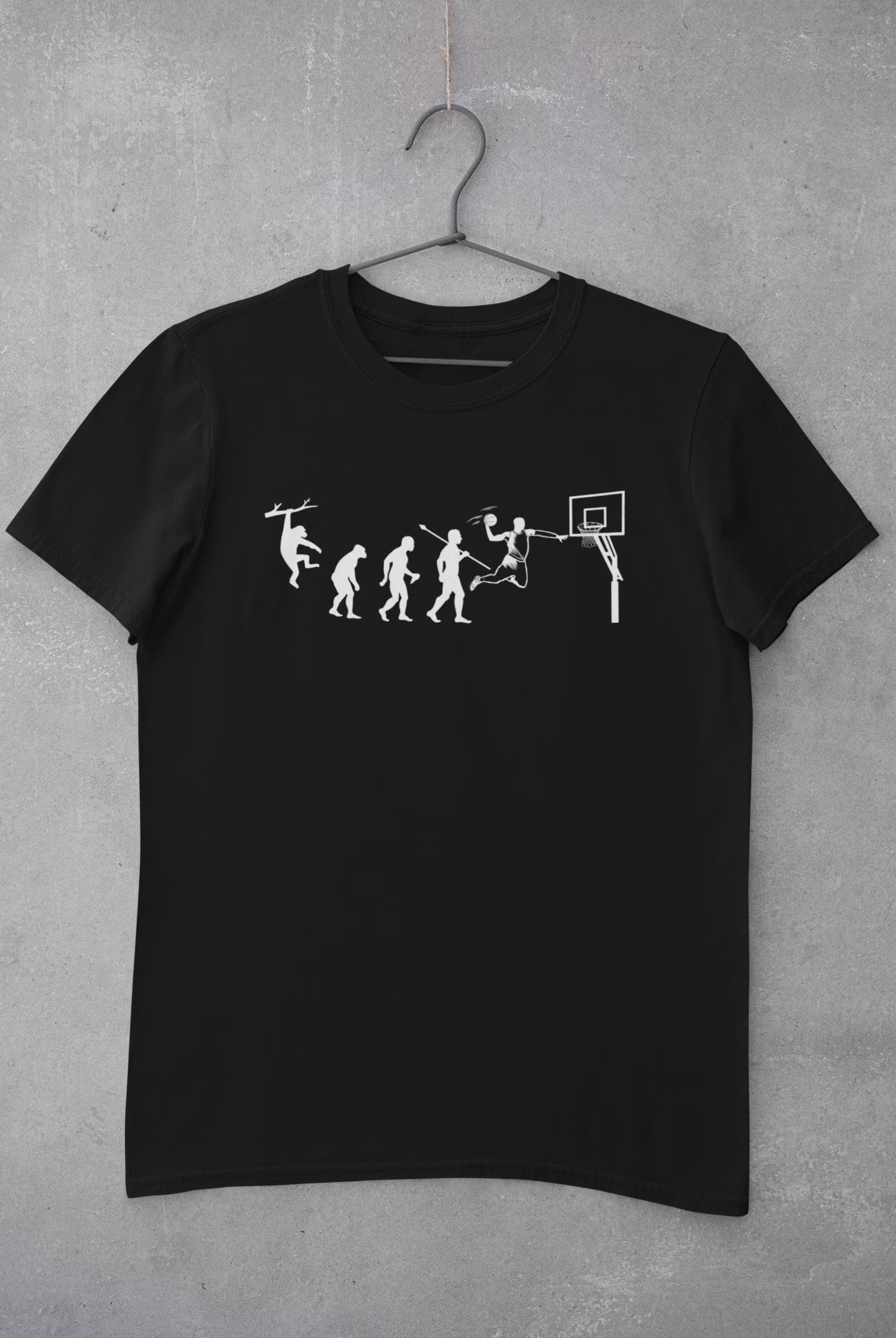 Evolution Of Basketball T Shirt From Ape Through Prehistoric Man To Slam Dunking Basketball Player