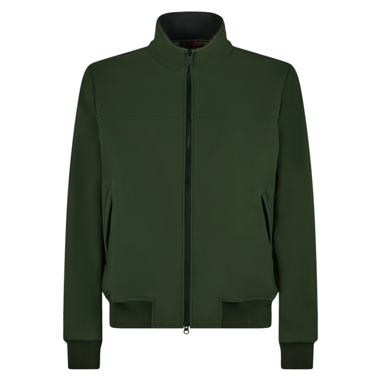 MC2 Saint Barth Solid Military Green Mid Season Jacket With Red And White Tartan Print Lining
