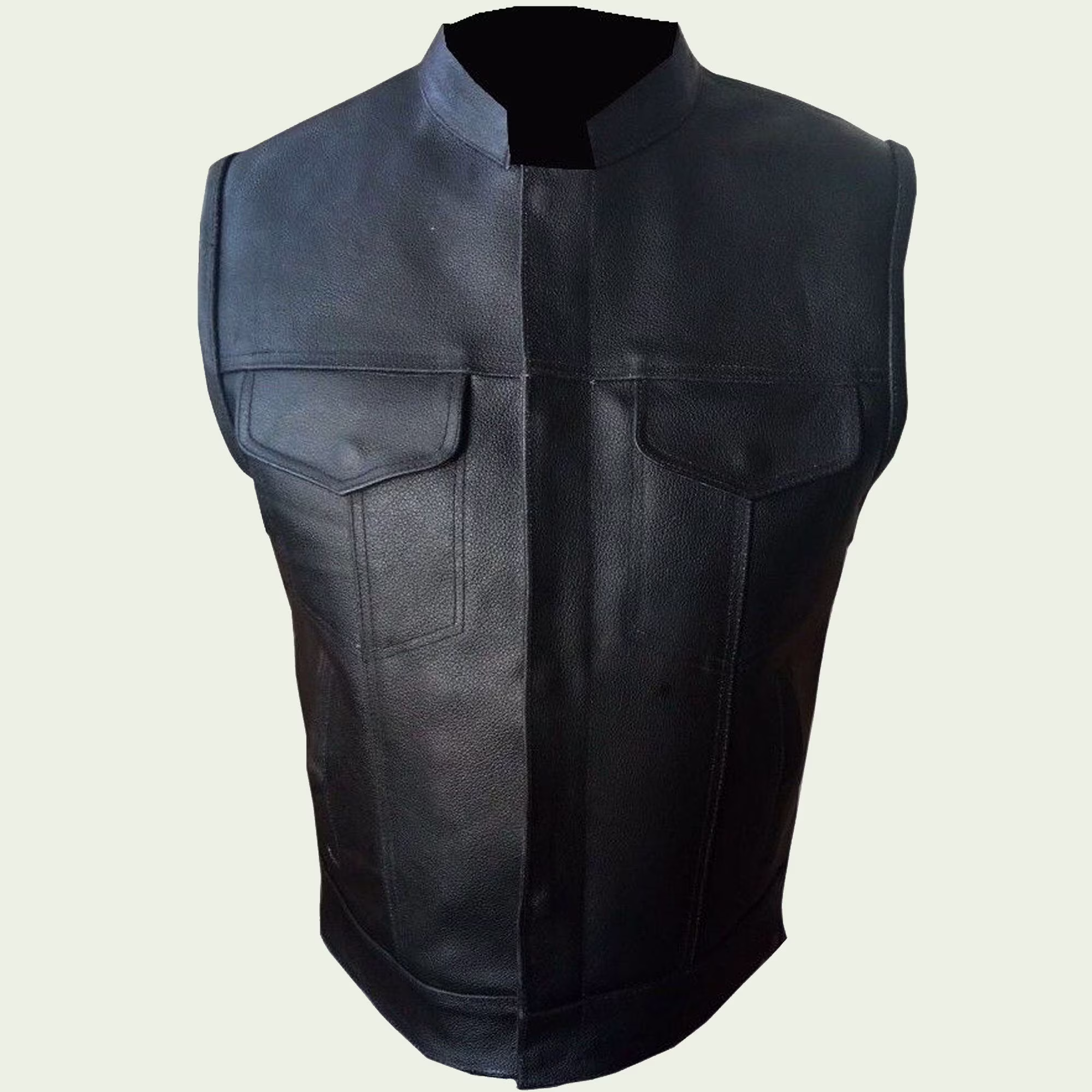 Men Black Real Genuine Leather Motorcycle Biker Vest, Mens Leather Vest
