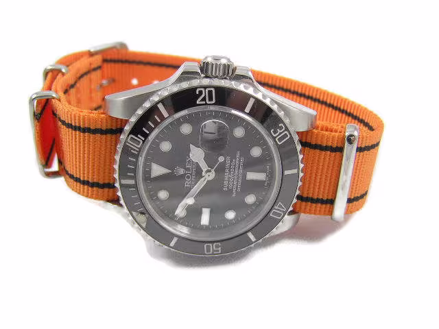 Superb Orange/Black Ballistic Nylon Nato® Watch Strap For Rolex Submariner Gmt Yacht-Master Watches - Fits All 20mm