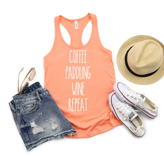 Coffee Paddling Wine Repeat Racerback Tank/Kayaker Gift For Him Her Paddle Board Canoe Christmas Birthday