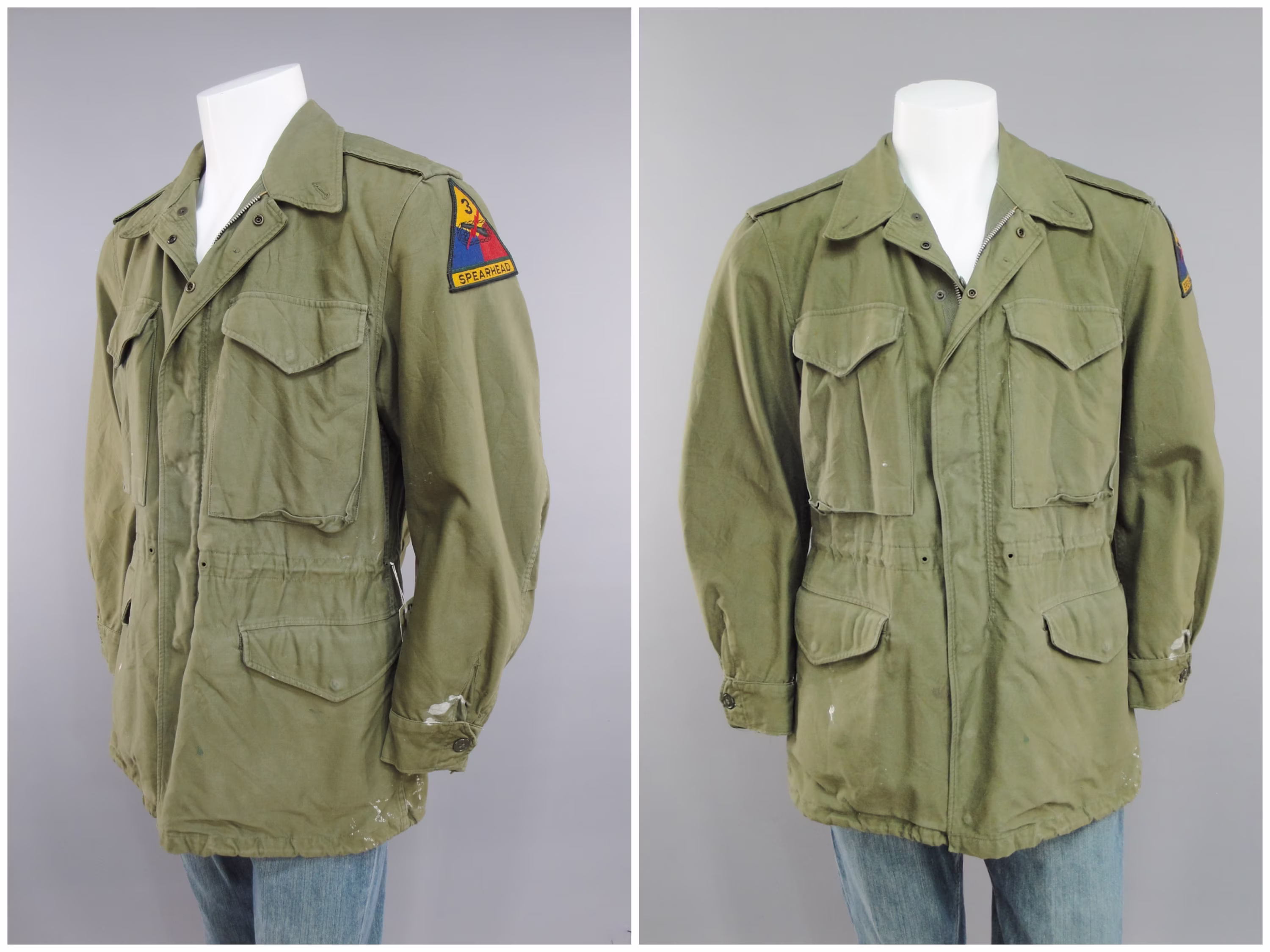 M1951 Field Jacket With Us Army 3rd Armored Division Spearhead Shoulder Patch, Size Small 40